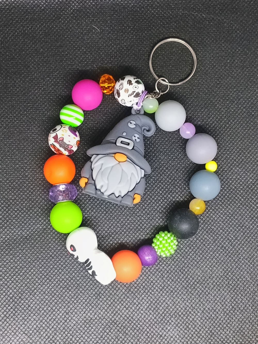 Silicone Beaded Gnome Keychain Bracelet - Multicolor